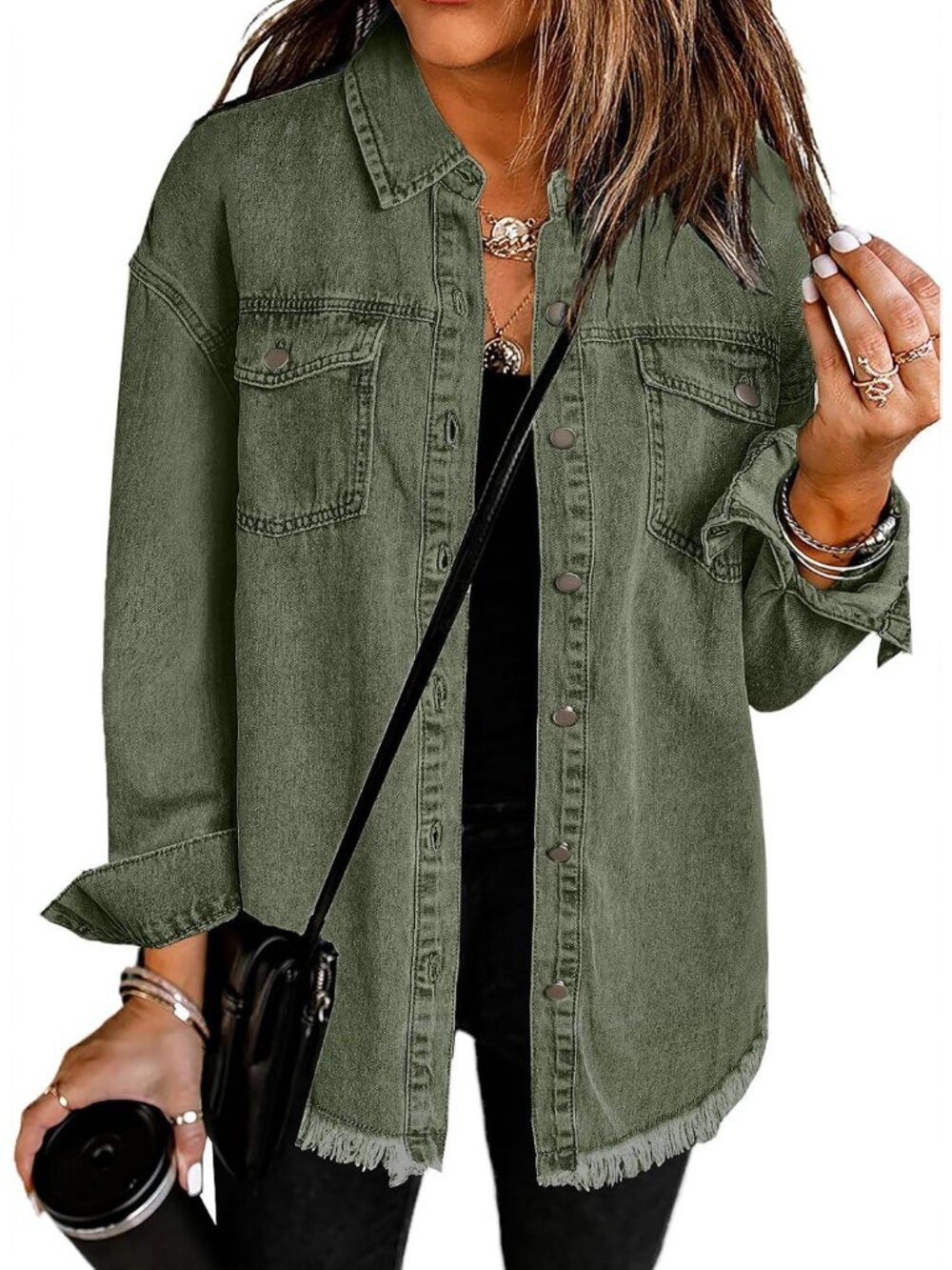 Womens Button Down Oversized Distressed Boyfriend Jean Jacket